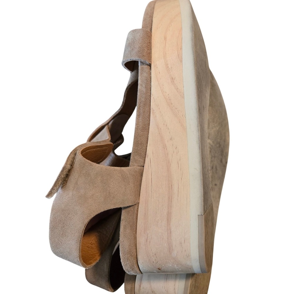 Coclico Suede Platform Sandals 37.5 Tan Leather Comfort Wedge Minimalist - Picture 9 of 12
